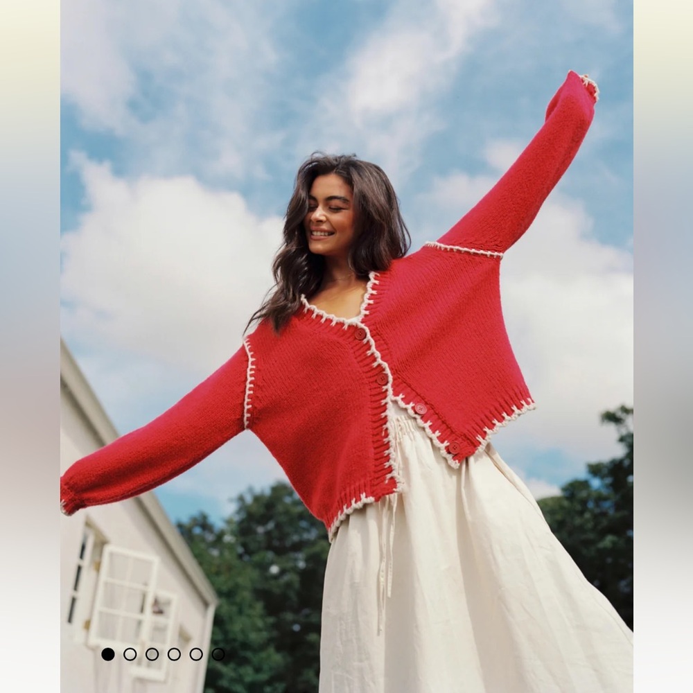 NWT: The wholesome store, Contrast Knit Cardigan - Cherry